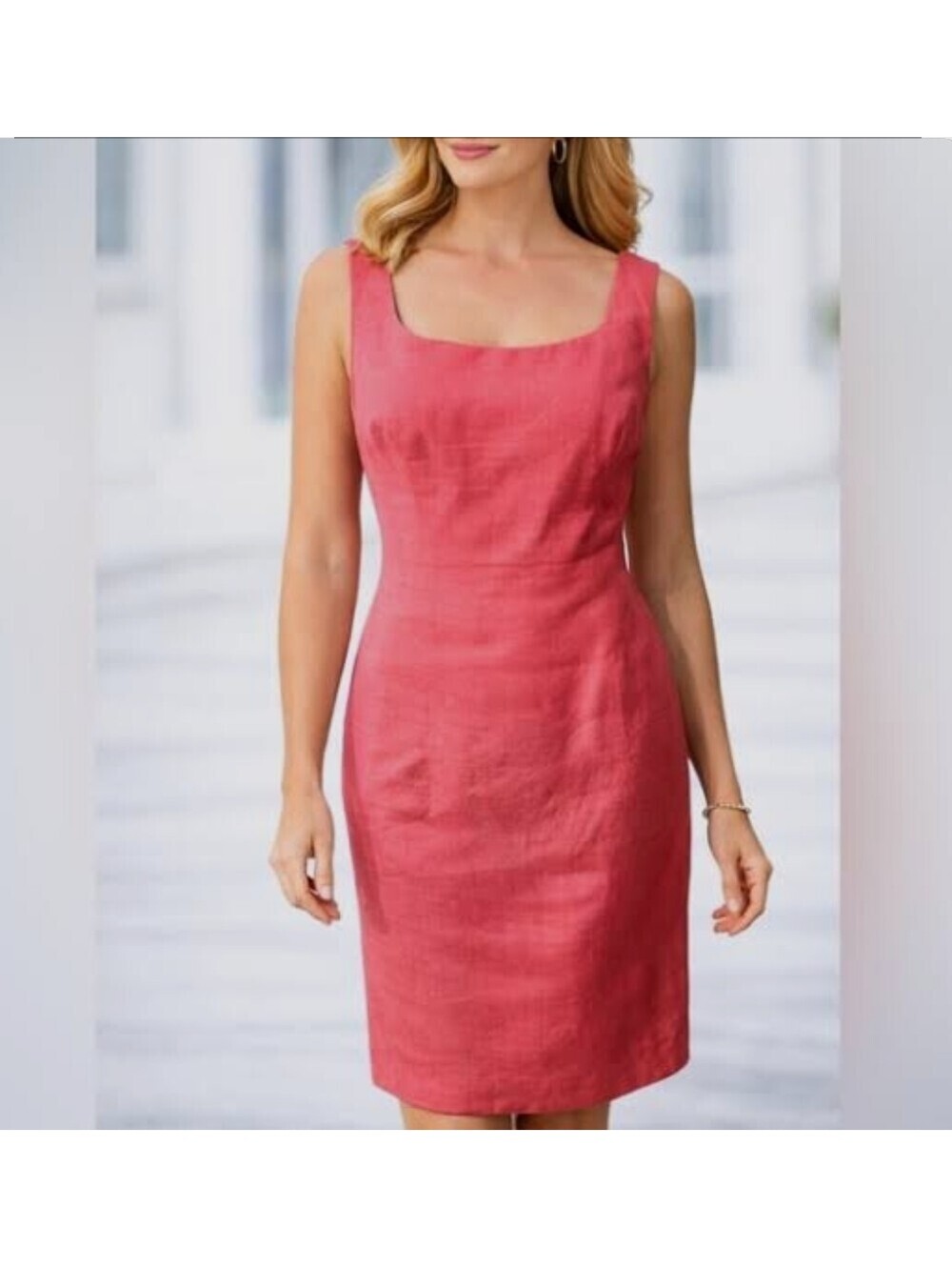 Escada Dress Rich Pink Berry 38 Silk Linen Sheath Sleeveless Career Church